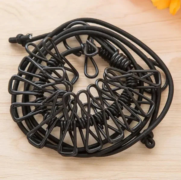 12 Clips Cloth Line Rope Hang Portable Clothesline- Elastic, Windproof Eco-friendly For Travel Home Use