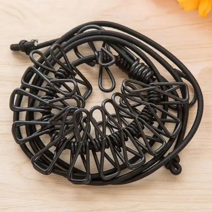12 Clips Cloth Line Rope Hang Portable Clothesline- Elastic, Windproof Eco-friendly For Travel Home Use