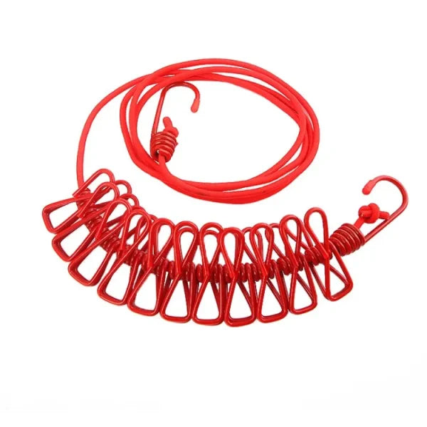 12 Clips Cloth Line Rope Hang Portable Clothesline- Elastic, Windproof Eco-friendly For Travel Home Use