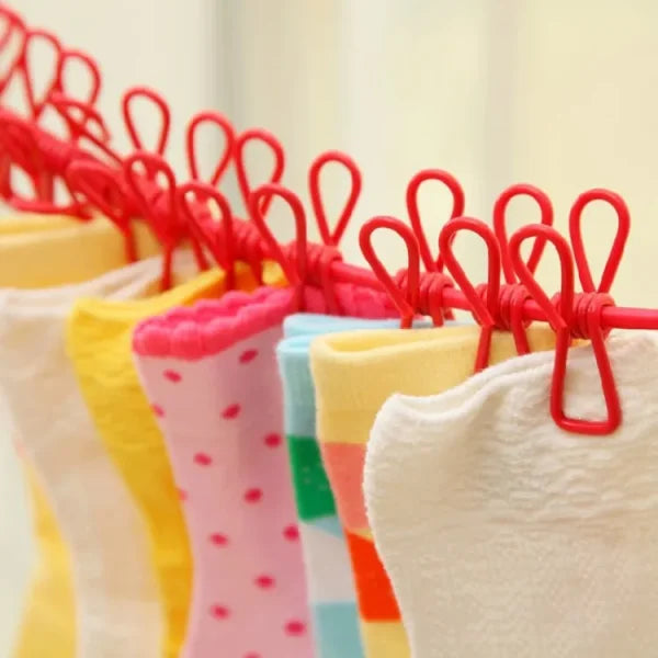12 Clips Cloth Line Rope Hang Portable Clothesline- Elastic, Windproof Eco-friendly For Travel Home Use