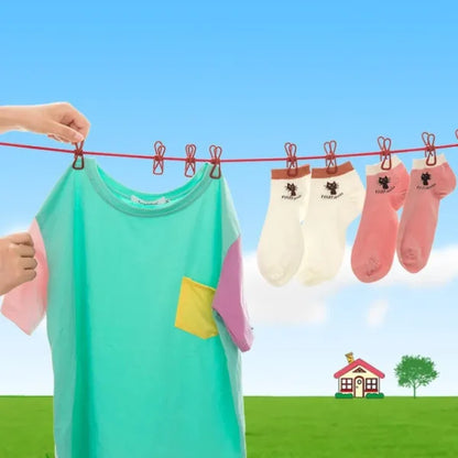 12 Clips Cloth Line Rope Hang Portable Clothesline- Elastic, Windproof Eco-friendly For Travel Home Use