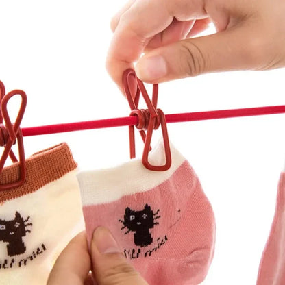 12 Clips Cloth Line Rope Hang Portable Clothesline- Elastic, Windproof Eco-friendly For Travel Home Use