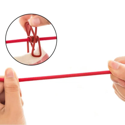 12 Clips Cloth Line Rope Hang Portable Clothesline- Elastic, Windproof Eco-friendly For Travel Home Use