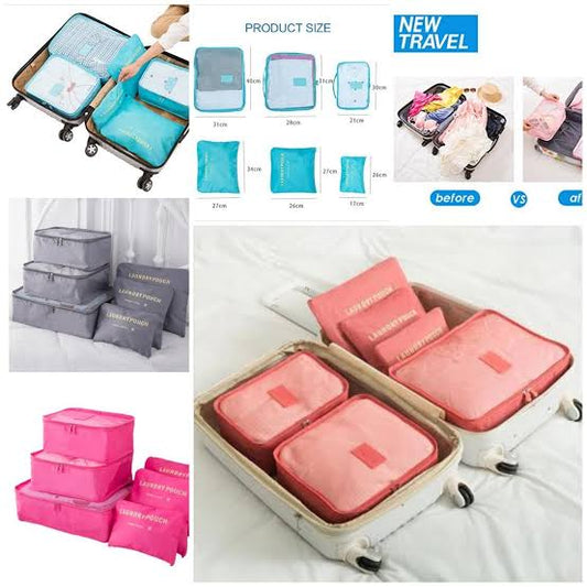 6pcs/set Travel Storage Bag Portable Luggage Organizer Clothes Tidy Pouch Zip Cube Luggage Toiletry Bag Organizer Pouch Home Organization – Multi