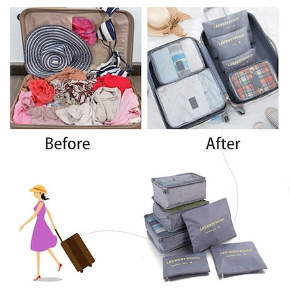 6pcs/set Travel Storage Bag Portable Luggage Organizer Clothes Tidy Pouch Zip Cube Luggage Toiletry Bag Organizer Pouch Home Organization – Multi