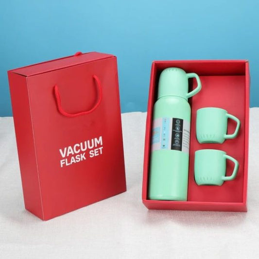 New Shape Vacuum Flask Stainless Steel Bottle With 2 Cups And Gift Box 550 Ml