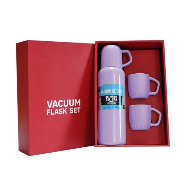 New Shape Vacuum Flask Stainless Steel Bottle With 2 Cups And Gift Box 550 Ml