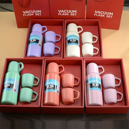 New Shape Vacuum Flask Stainless Steel Bottle With 2 Cups And Gift Box 550 Ml