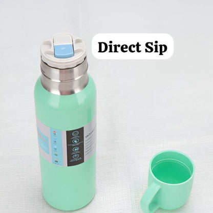 New Shape Vacuum Flask Stainless Steel Bottle With 2 Cups And Gift Box 550 Ml