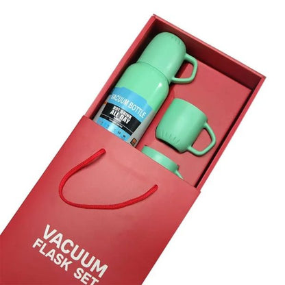 New Shape Vacuum Flask Stainless Steel Bottle With 2 Cups And Gift Box 550 Ml