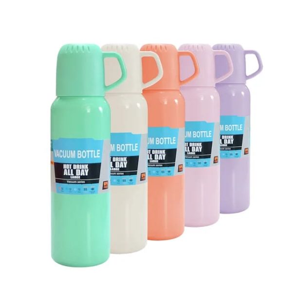 New Shape Vacuum Flask Stainless Steel Bottle With 2 Cups And Gift Box 550 Ml