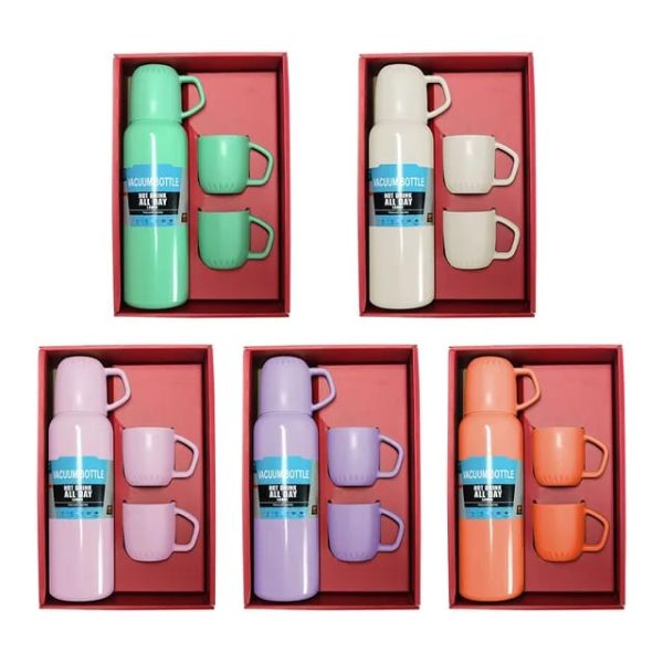 New Shape Vacuum Flask Stainless Steel Bottle With 2 Cups And Gift Box 550 Ml