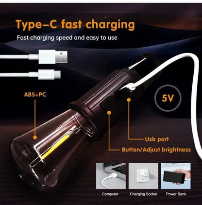 Rechargeable Led Lamp Bulb, Emergency Camping Lights With Clip Hook,waterproof Type C Charging