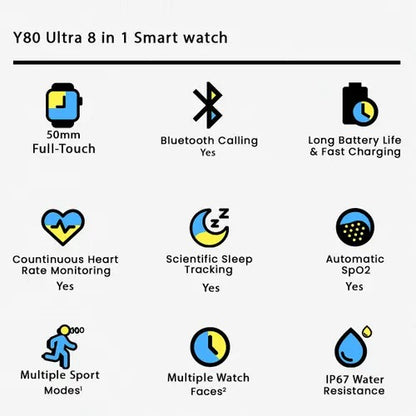 Y80 Ultra 8 In 1 Smart Watch ,8 Straps 49mm Big Display